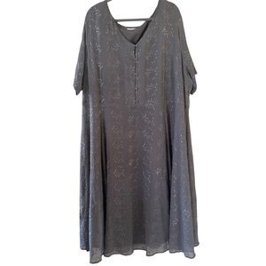 Vintage 80s Lagenlook Womens Dress Size Aprox LG Grey Floral Modest Oversized